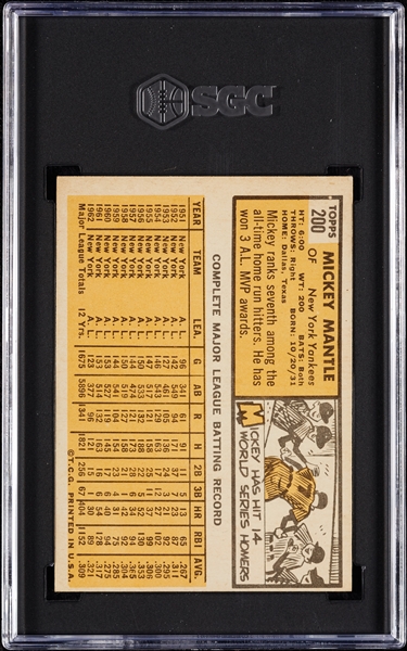 1963 Topps Mickey Mantle No. 200 SGC 4.5