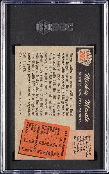 1955 Bowman Mickey Mantle No. 202 SGC Authentic