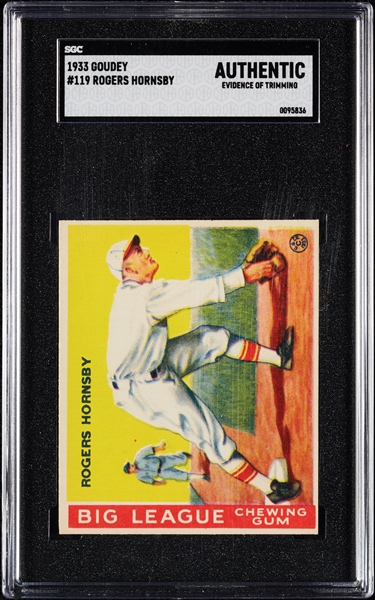 1933 Goudey Rogers Hornsby No. 119 SGC Authentic