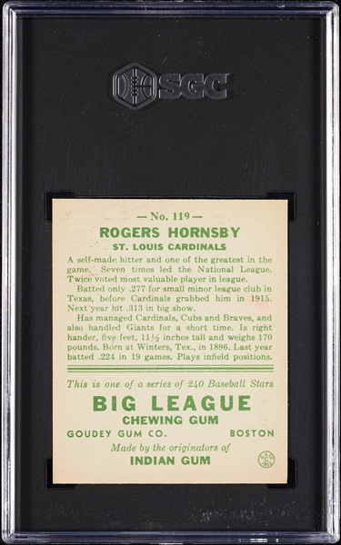 1933 Goudey Rogers Hornsby No. 119 SGC Authentic