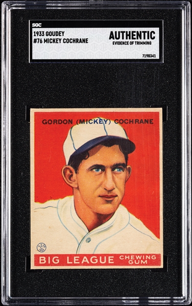 1933 Goudey Mickey Cochrane No. 76 SGC Authentic