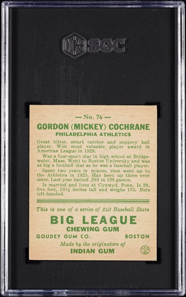 1933 Goudey Mickey Cochrane No. 76 SGC Authentic