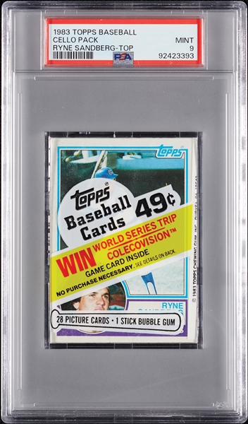 1983 Topps Baseball Cello Pack - Ryne Sandberg Top (Graded PSA 9)