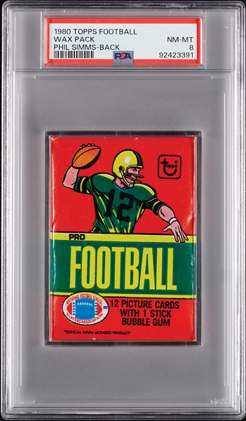 1980 Topps Football Wax Pack - Phil Simms RC Back (Graded PSA 8)