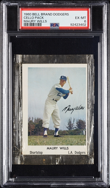 1960 Bell Brand Dodgers Cello Pack - Maury Wills (Graded PSA 6)