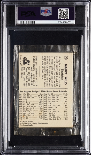 1960 Bell Brand Dodgers Cello Pack - Maury Wills (Graded PSA 6)