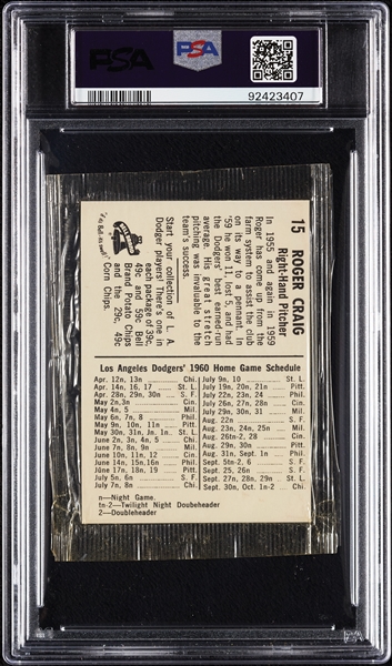 1960 Bell Brand Dodgers Cello Pack - Roger Craig (Graded PSA 7)