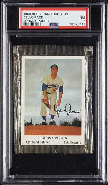 1960 Bell Brand Dodgers Cello Pack - Johnny Podres (Graded PSA 7)