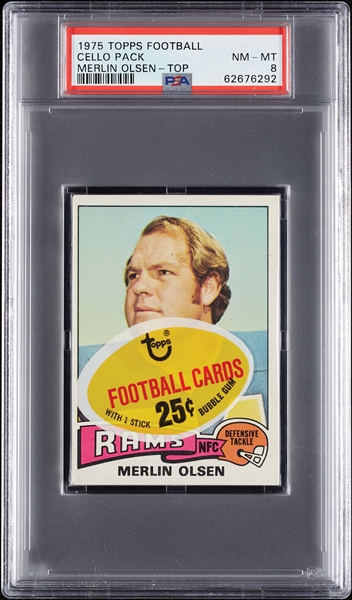 1975 Topps Football Cello Pack - Merlin Olsen Top (Graded PSA 8)