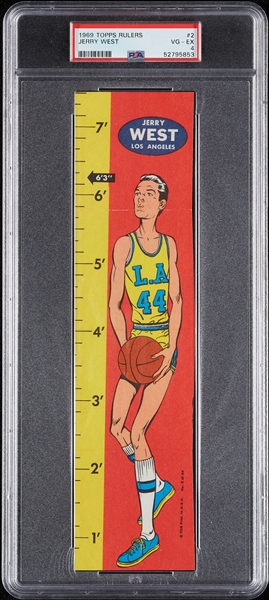 1969 Topps Basketball Rulers Jerry West No. 2 PSA 4