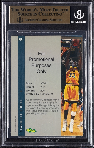 1992 Classic 4-Sport Shaquille O'Neal Promos No. PR1 BGS 9.5