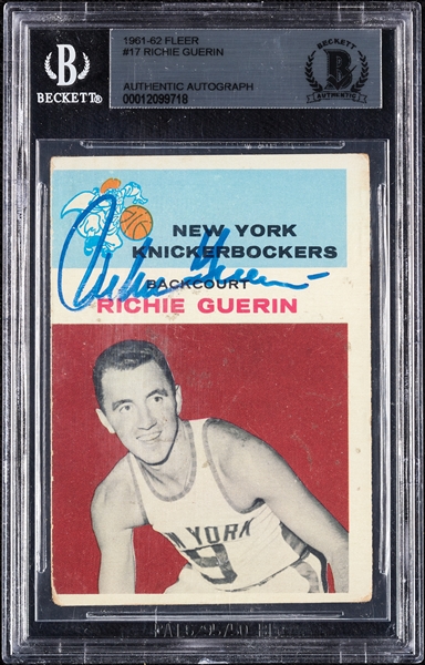 Richie Guerin Signed 1961 Fleer RC No. 17 (BAS)