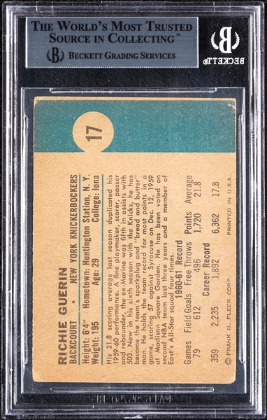 Richie Guerin Signed 1961 Fleer RC No. 17 (BAS)