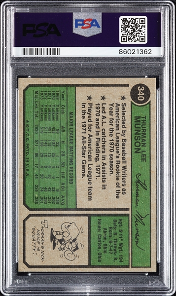 1974 Topps Thurman Munson No. 340 PSA 8