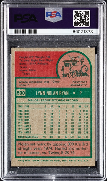 1975 Topps Nolan Ryan No. 500 PSA 7