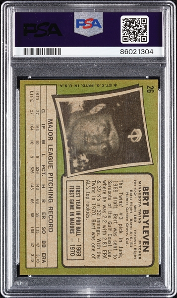 1971 Topps Bert Blyleven RC No. 26 PSA 7