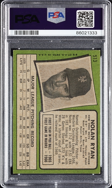 1971 Topps Nolan Ryan No. 513 PSA 5