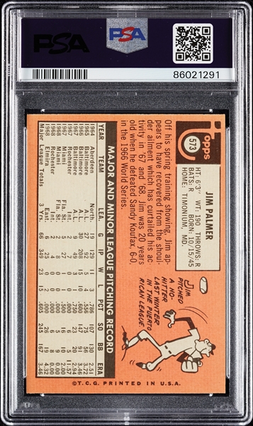 1969 Topps Jim Palmer No. 573 PSA 8