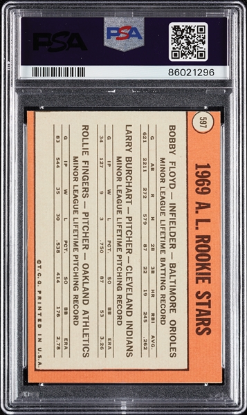 1969 Topps Rollie Fingers RC No. 597 PSA 8 (MC)