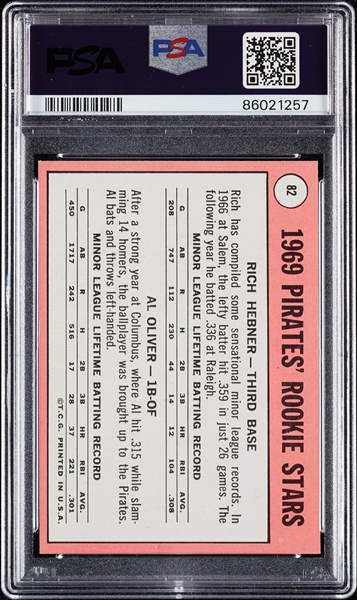 1969 Topps Al Oliver/Richie Hebner RC No. 82 PSA 8