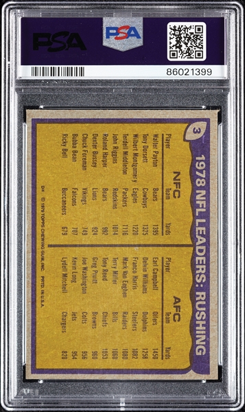 1979 Topps Rushing Leaders Payton/Campbell No. 3 PSA 9