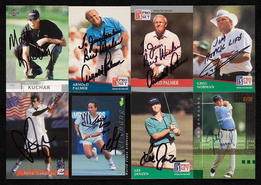 Golf & Tennis Signed Cards Group with Arnold Palmer, Sampras, Norman (73)