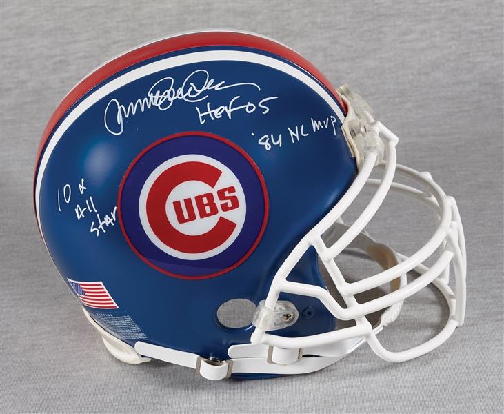 Ryne Sandberg Signed Chicago Cubs Full-Size Football Helmet Inscribed HOF 05, '84 NL MVP, 10x All Star (BAS)