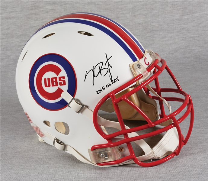 Kris Bryant Signed Chicago Cubs Full-Size Football Helmet Inscribed 2015 NL ROY (4/17) (Fanatics)