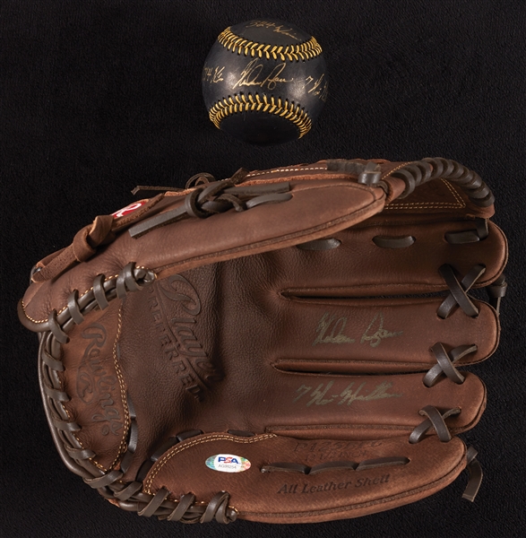 Nolan Ryan Signed Rawlings Glove & Baseball Pair with Multiple Inscriptions (2) (PSA/DNA)