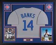 Ernie Banks Signed Cubs Framed Away Jersey (Banks Hologram)