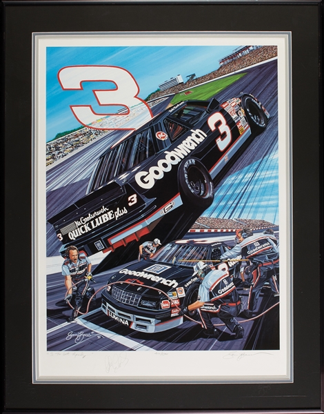 Dale Earnhardt Sr. Signed 3 to Get Ready Framed Sam Bass Print (400/500) (BAS)