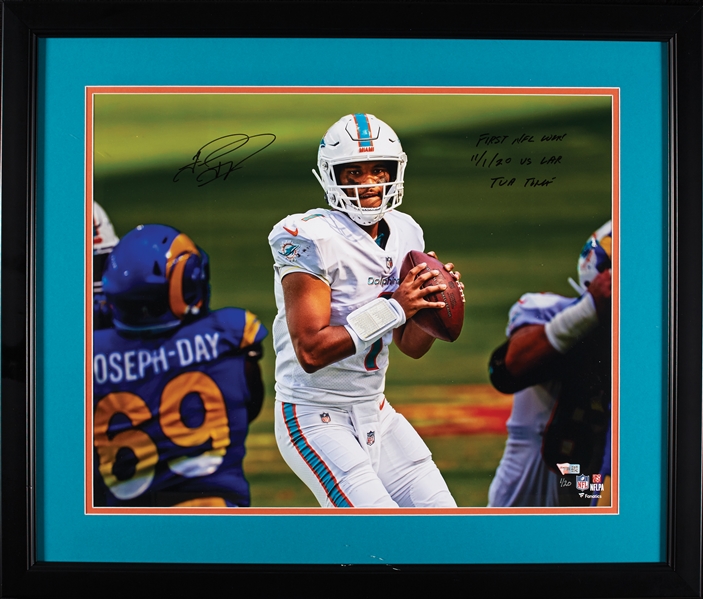 Tua Tagovailoa Signed 16x20 Framed Photo First NFL Win 11/1/20 vs. LAR, TUA Time (1/20) (Fanatics)