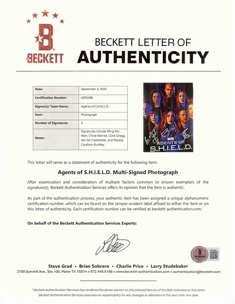 Multi-Signed Agents of S.H.I.E.L.D. 11x17 Photo (BAS)