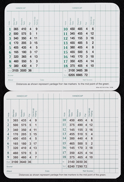 Jack Nicklaus Signed Masters Scorecards (JSA) (2)