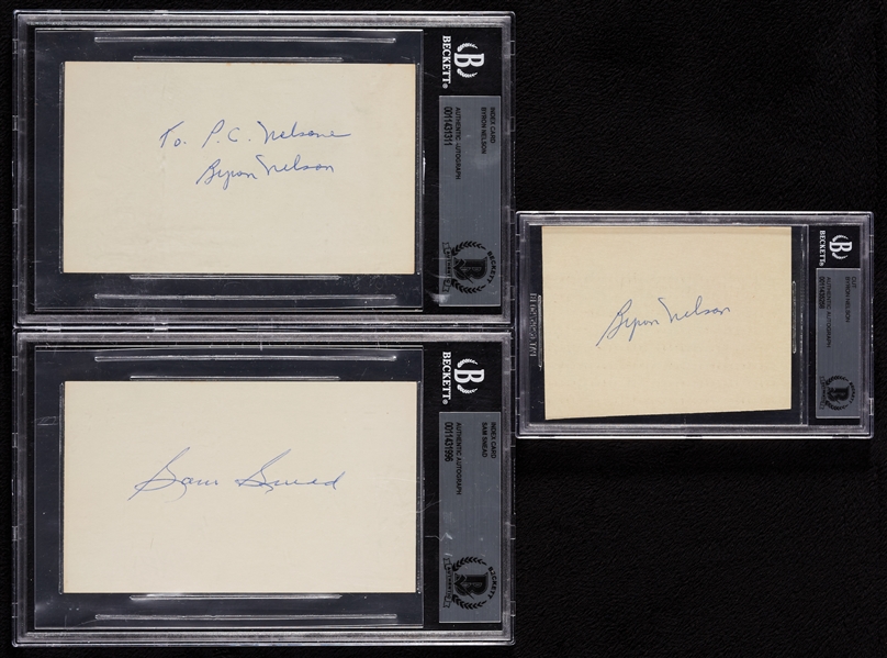 Byron Nelson & Sam Snead Signed Index Cards (BAS) (3)