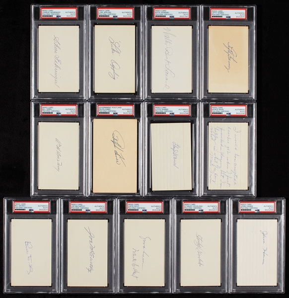 HOFer Signed Index Cards Group with Gomez, McCarthy (PSA/DNA) (13)