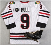 Bobby Hull Signed Hockey Skate, Jersey & Puck Combo (3)