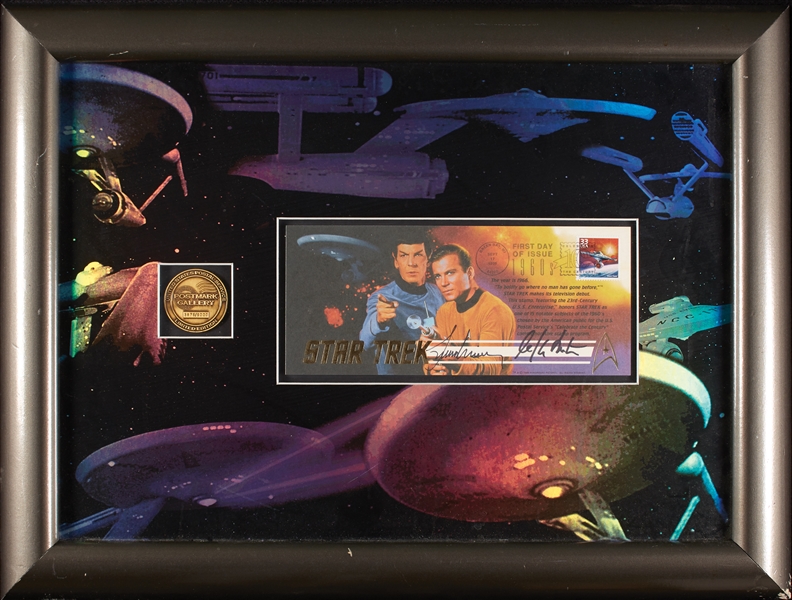 William Shatner & Leonard Nimoy Dual-Signed Star Trek First Day Cover Display (BAS)