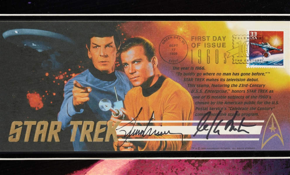 William Shatner & Leonard Nimoy Dual-Signed Star Trek First Day Cover Display (BAS)