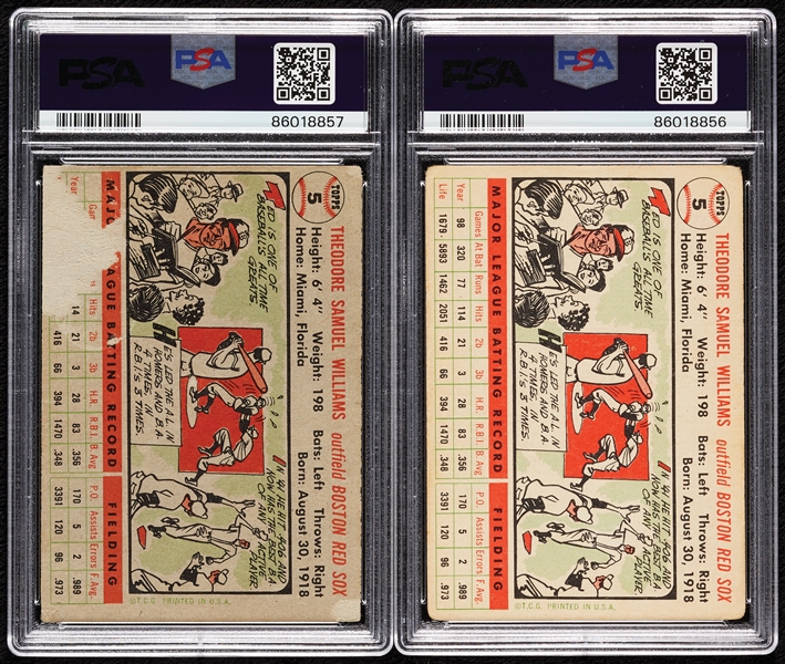 1956 Topps Ted Williams White & Gray Back PSA 1 Pair (2)