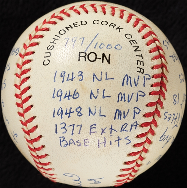 Stan Musial Single-Signed STAT ONL Baseball with 20 Inscriptions HOF 69 (797/1000) (Reggie Hologram)