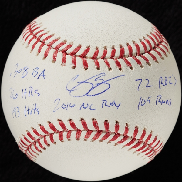 Corey Seager Single-Signed OML STAT Baseball with Multiple Inscriptions (37/100) (MLB) (Fanatics)