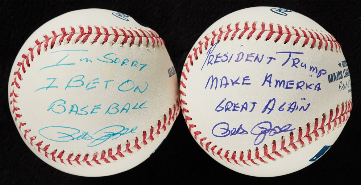 Pete Rose Single-Signed Baseballs Pair with Unique Inscriptions (2) (Steiner) (JSA)