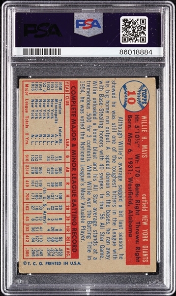 1957 Topps Willie Mays No. 10 PSA 3