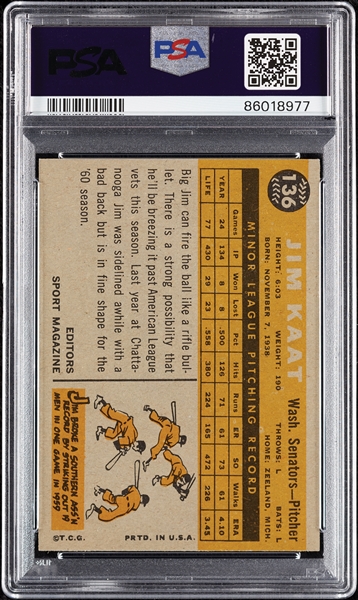 1960 Topps Jim Kaat RC No. 136 PSA 7