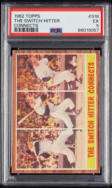 1962 Topps Mickey Mantle The Switch Hitter Connects No. 318 PSA 5