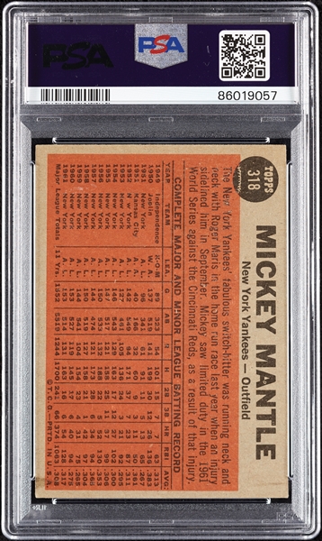 1962 Topps Mickey Mantle The Switch Hitter Connects No. 318 PSA 5