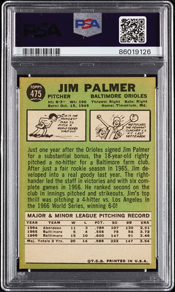 1967 Topps Jim Palmer No. 475 PSA 6