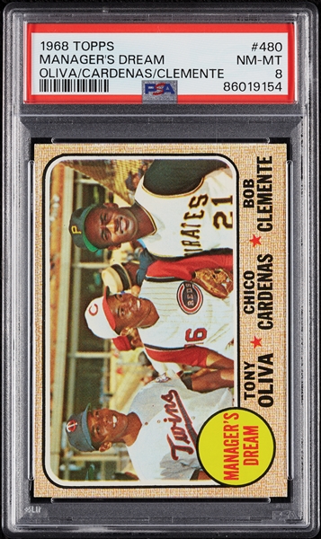 1968 Topps Managers Dream Oliva/Cardenas/Clemente No. 480 PSA 8