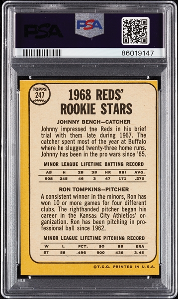 1968 Topps Johnny Bench RC No. 247 PSA 4